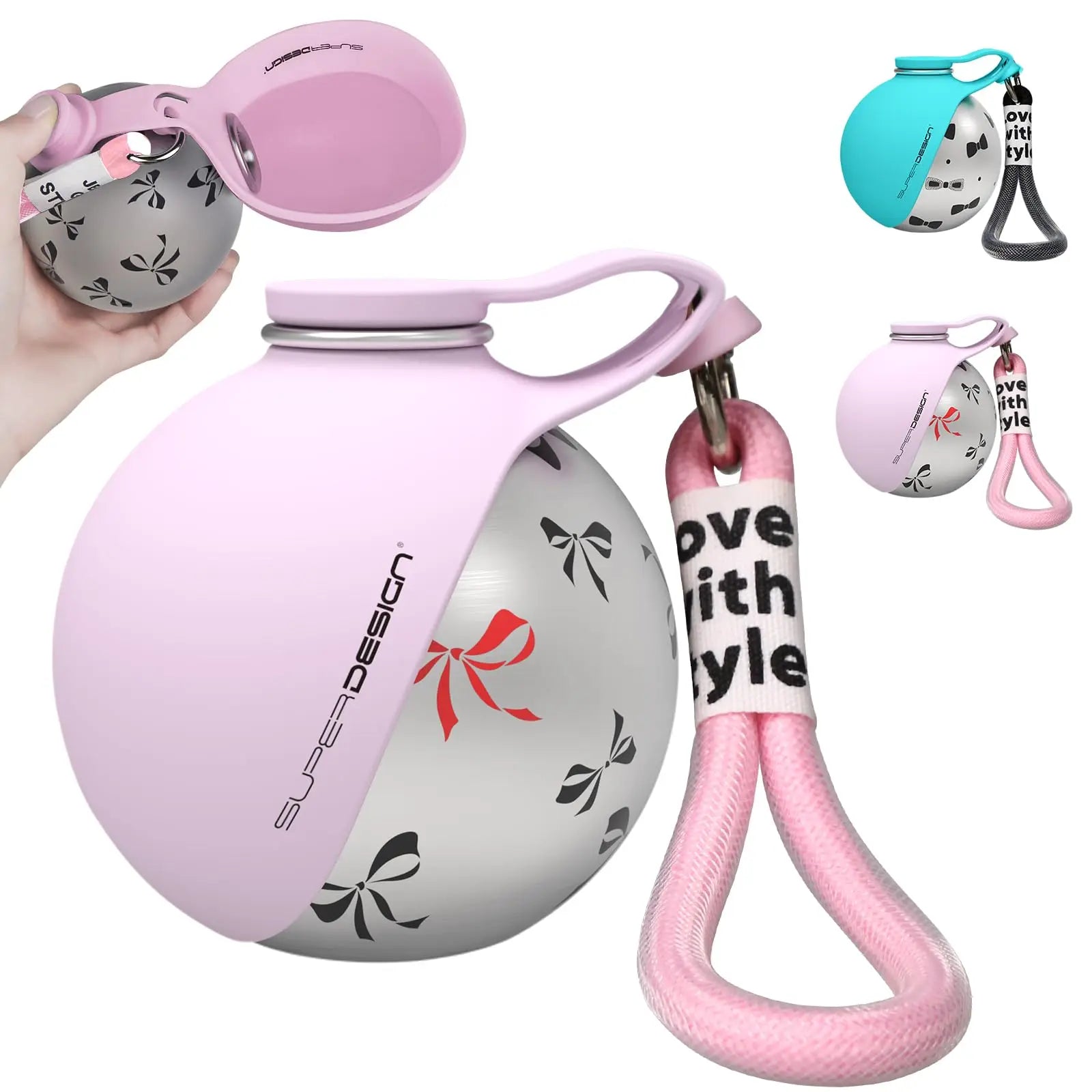 Portable Dog Water Bottle with Foldable Silicone Bowl and Lanyard