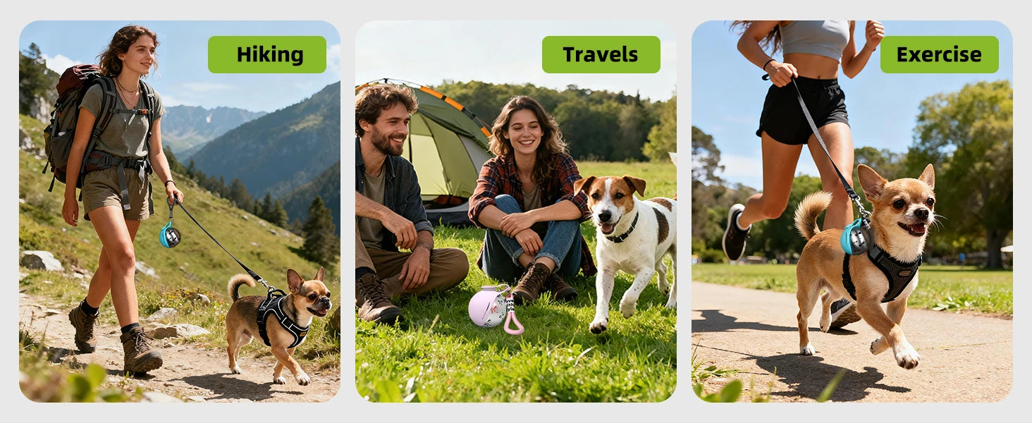 Portable Dog Water Bottle with Foldable Silicone Bowl and Lanyard