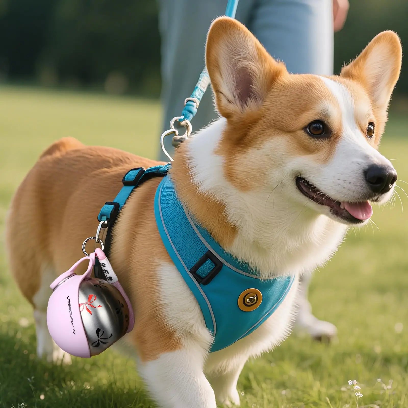 Portable Dog Water Bottle with Foldable Silicone Bowl and Lanyard
