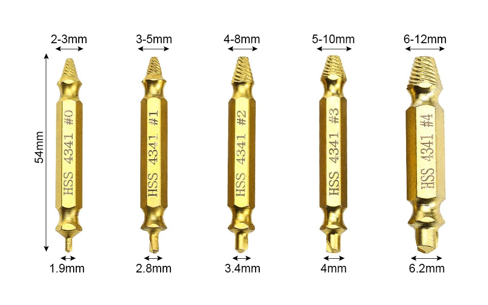 Damaged Screw & Bolt Extractor Set – Dual-Ended Drill Bits for Easy Removal