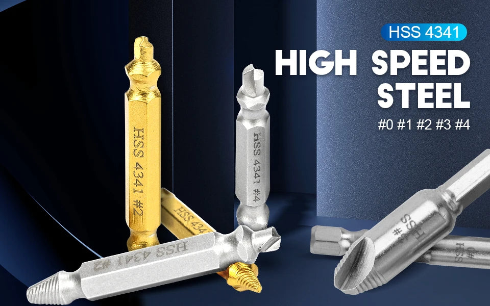 Damaged Screw & Bolt Extractor Set – Dual-Ended Drill Bits for Easy Removal