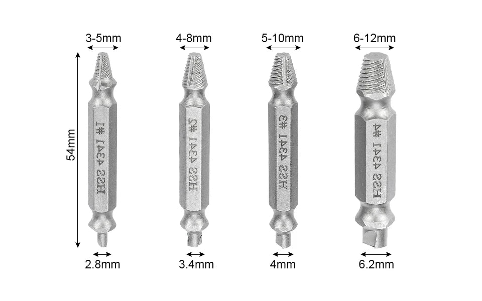 Damaged Screw & Bolt Extractor Set – Dual-Ended Drill Bits for Easy Removal