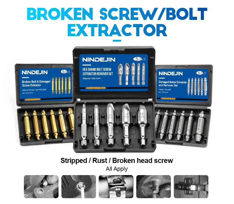 Damaged Screw & Bolt Extractor Set – Dual-Ended Drill Bits for Easy Removal