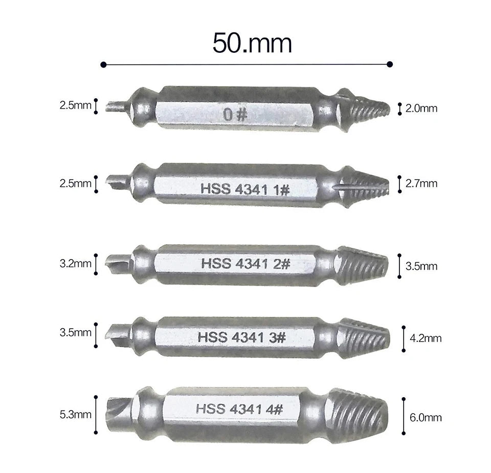 Damaged Screw & Bolt Extractor Set – Dual-Ended Drill Bits for Easy Removal