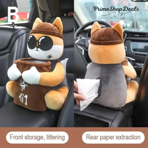 2-in-1 Plush Car Tissue Holder & Trash Can