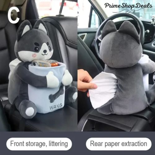 2-in-1 Plush Car Tissue Holder & Trash Can