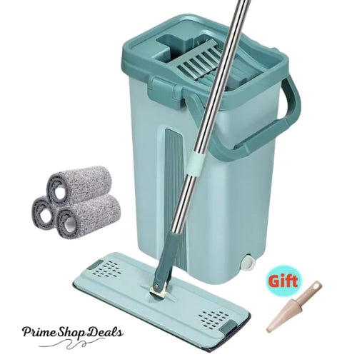 Hands-Free Flat Squeeze Mop & Bucket Set with Reusable Microfiber Pads