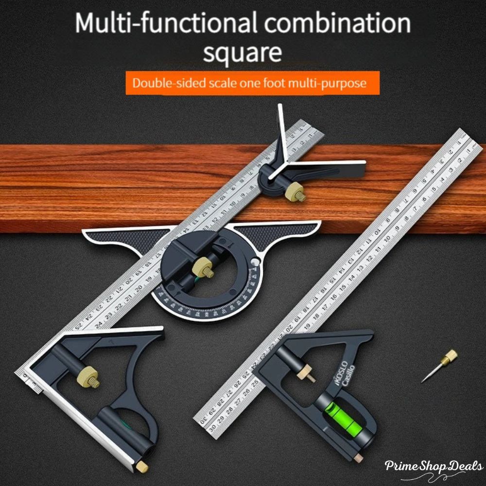 3-in-1 300mm Adjustable Measuring Ruler with Combination Square and Angle Finder