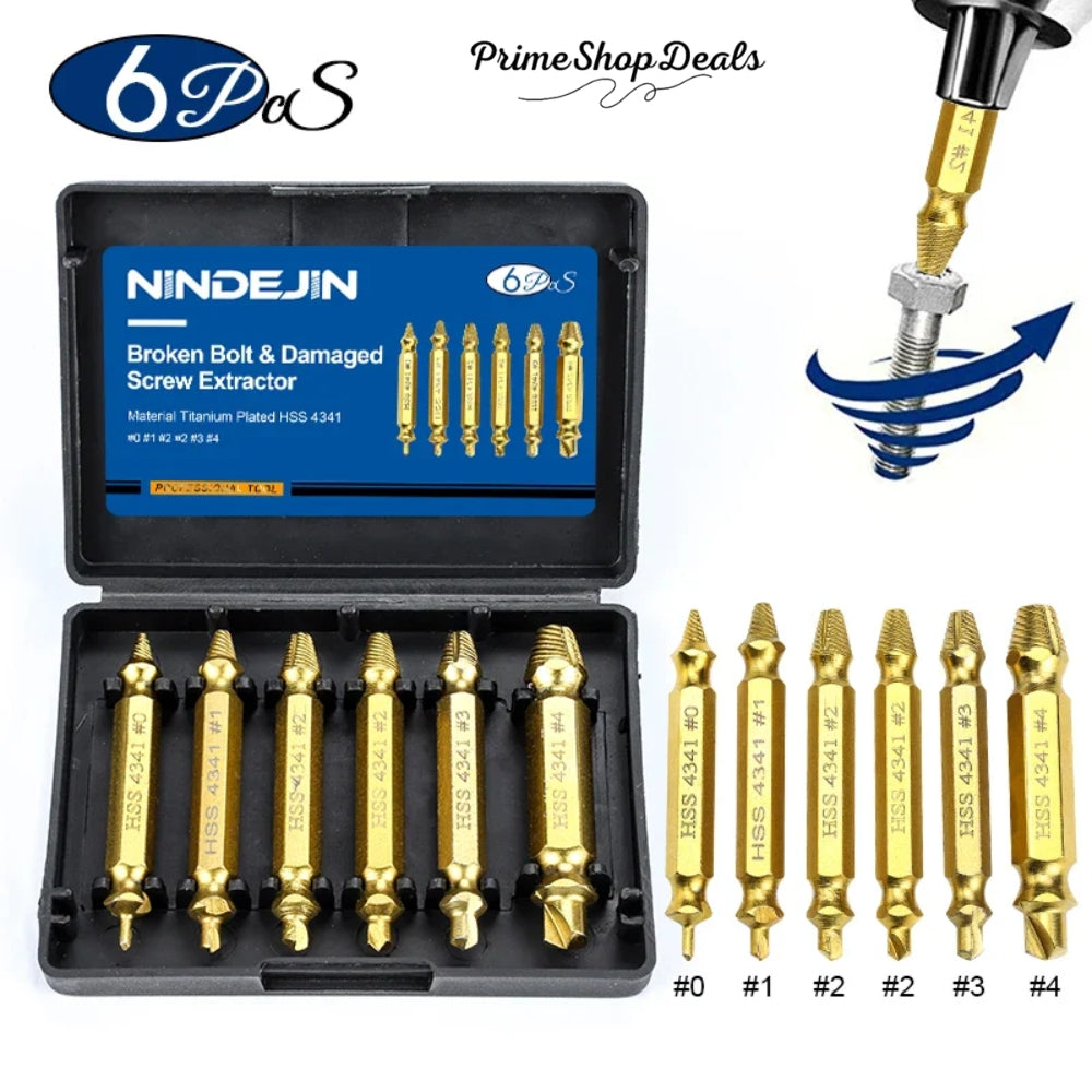Damaged Screw & Bolt Extractor Set – Dual-Ended Drill Bits for Easy Removal