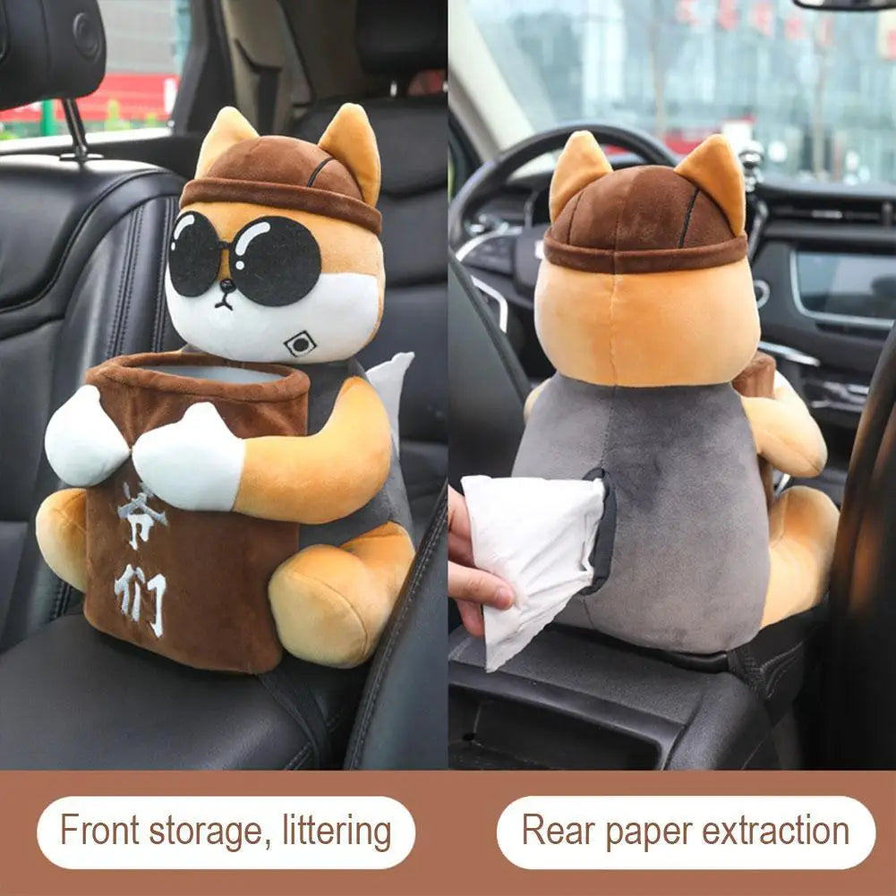 2-in-1 Plush Car Tissue Holder & Trash Can