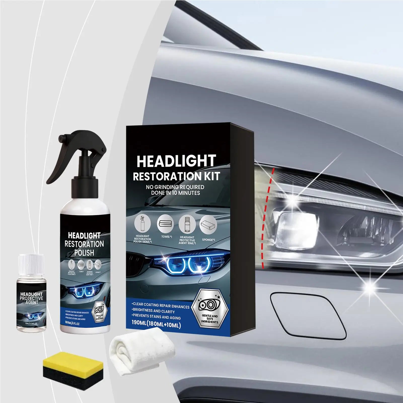 Restore Headlights in Minutes — Crystal Clear Lens Kit