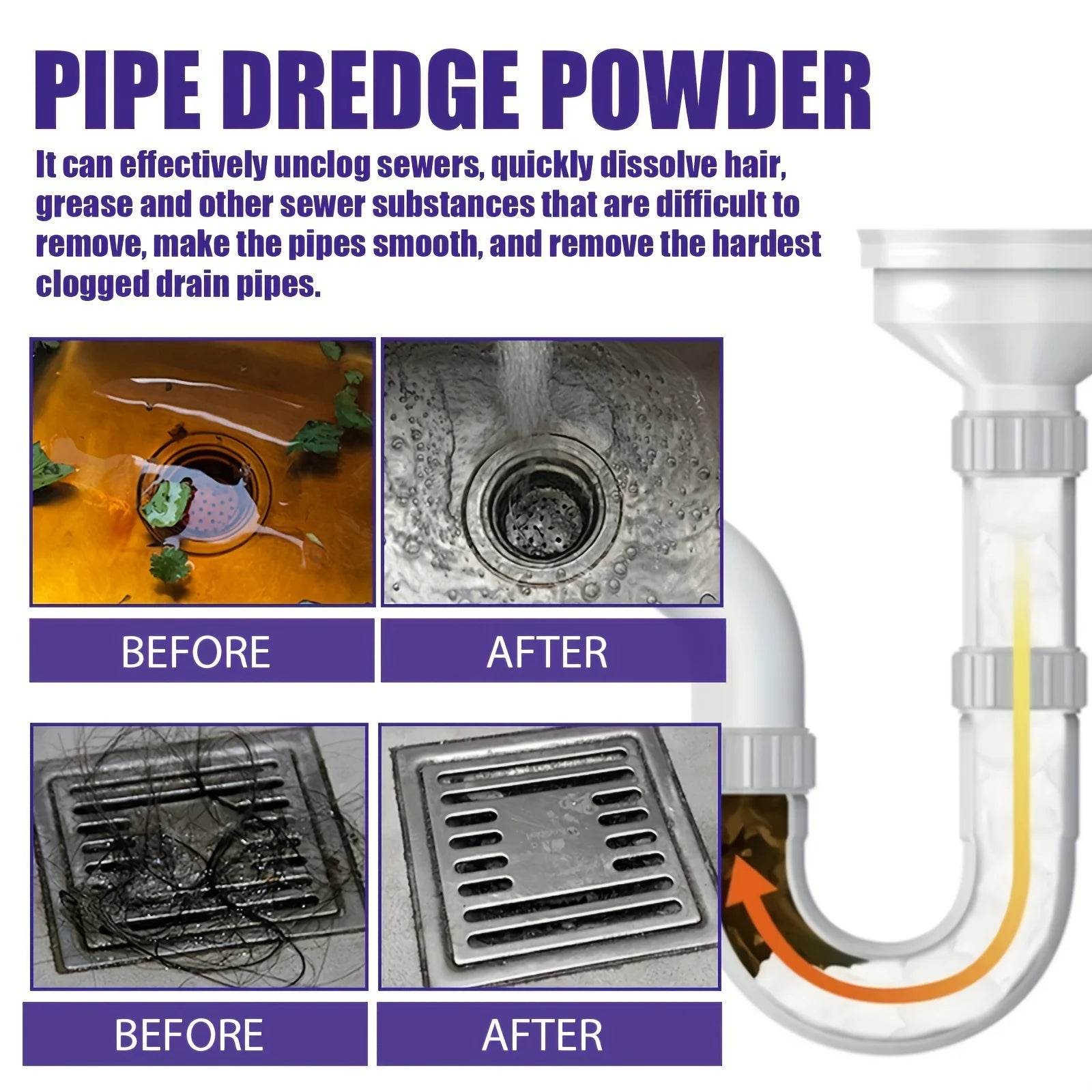 All-Purpose Drain Cleaner Powder – Fast-Acting Clog Remover for Sinks, Toilets & Pipes