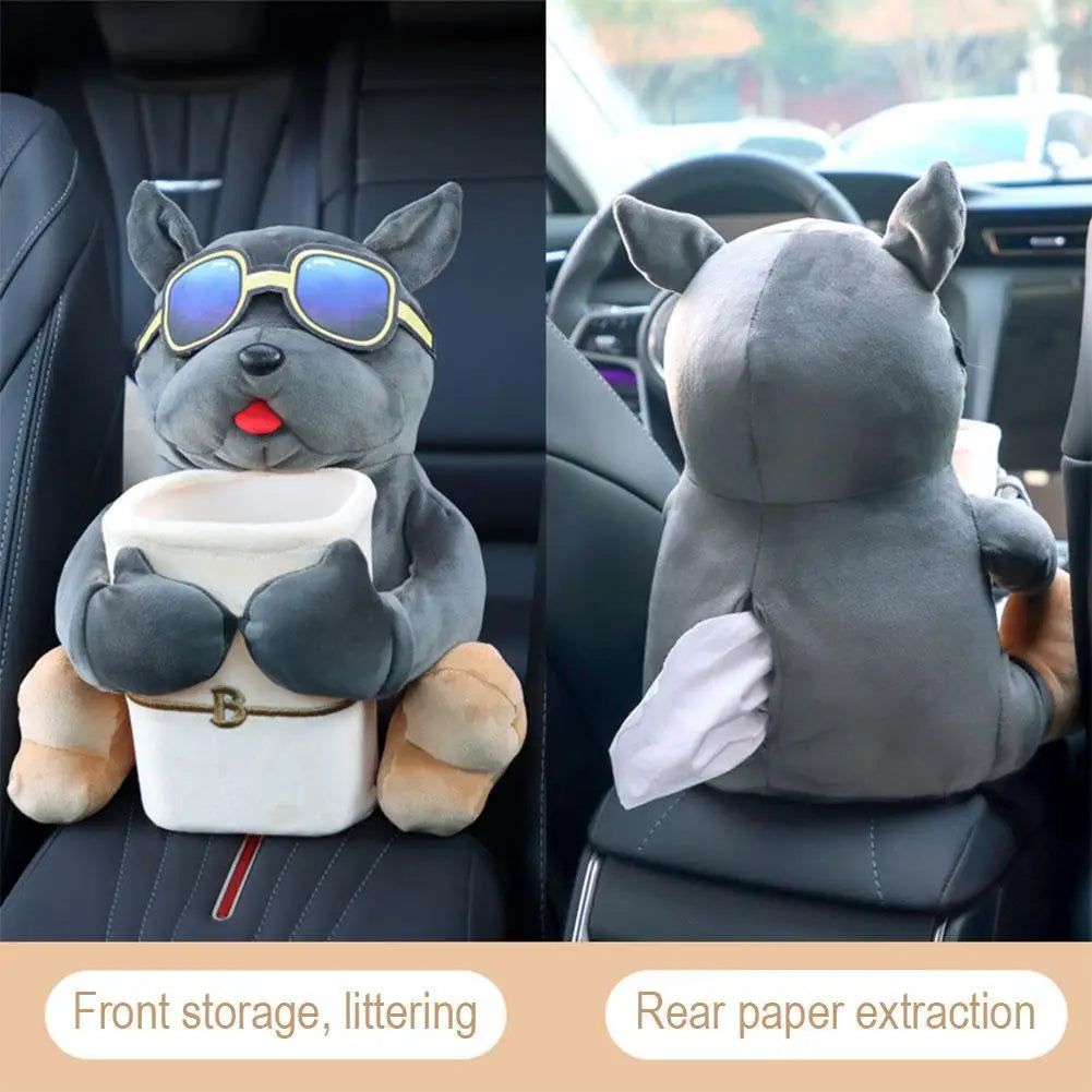 2-in-1 Plush Car Tissue Holder & Trash Can