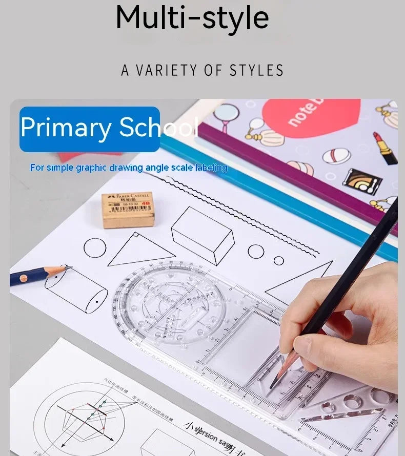 Multifunctional Geometry Ruler with Rotating Protractor