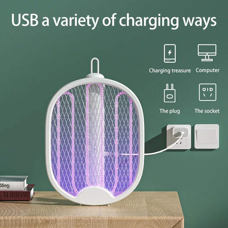 Foldable USB Electric Mosquito Zapper – 4-in-1 Silent Insect Killer Racket
