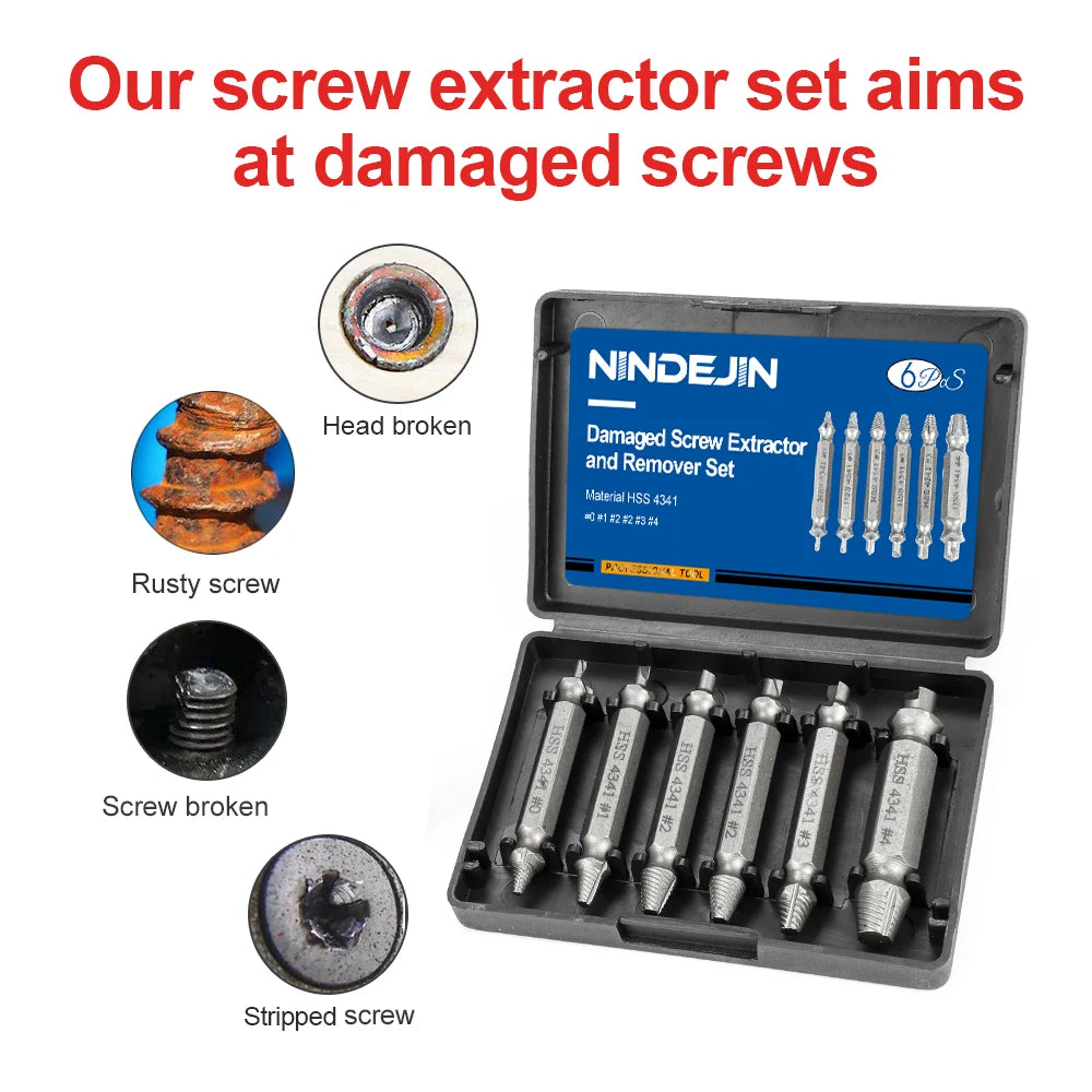 Damaged Screw & Bolt Extractor Set – Dual-Ended Drill Bits for Easy Removal
