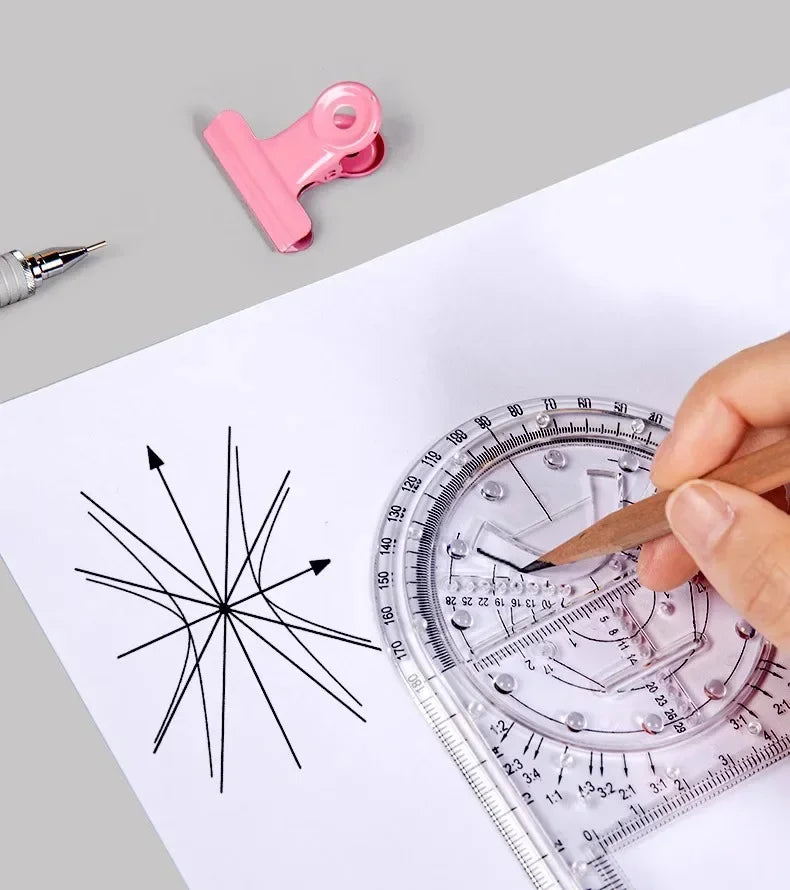 Multifunctional Geometry Ruler with Rotating Protractor