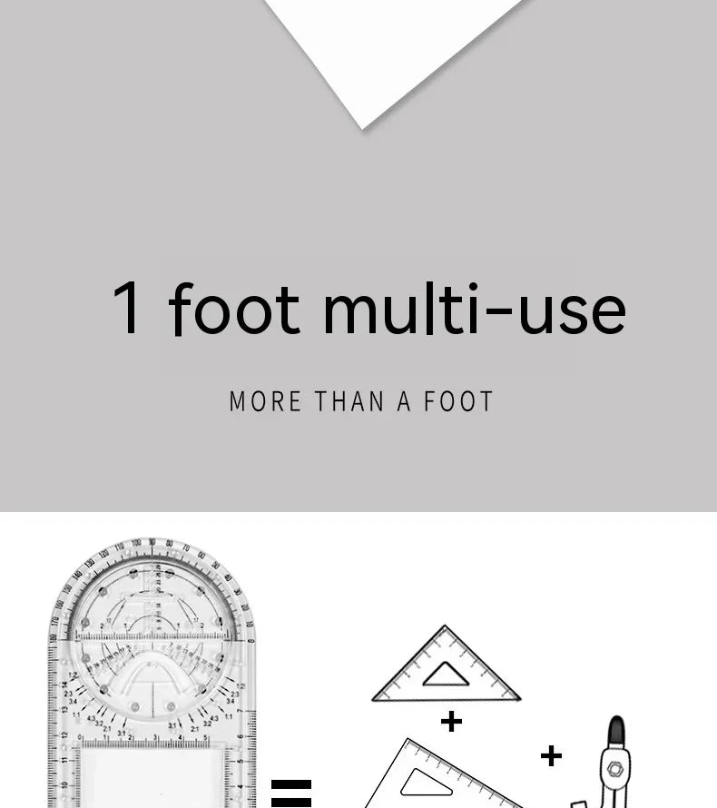 Multifunctional Geometry Ruler with Rotating Protractor