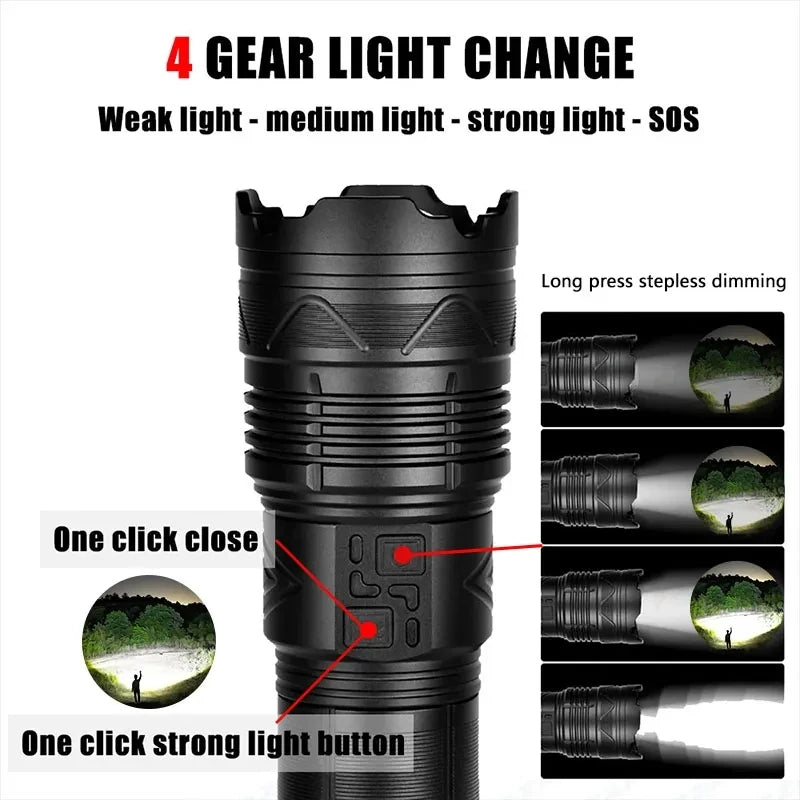 High-Power LED Flashlight – Rechargeable, Long-Range, Tactical Outdoor Torch