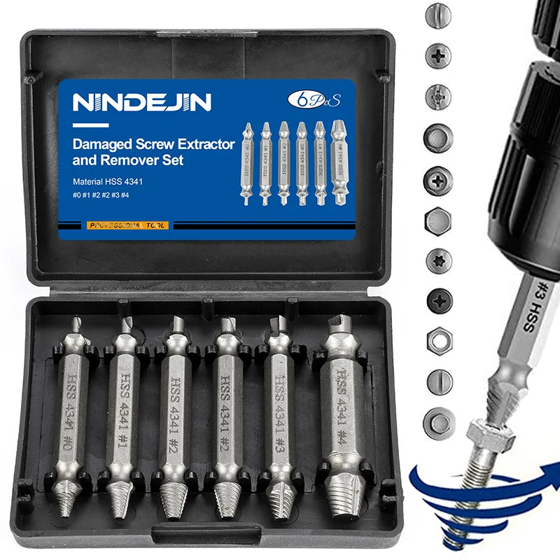 Damaged Screw & Bolt Extractor Set – Dual-Ended Drill Bits for Easy Removal