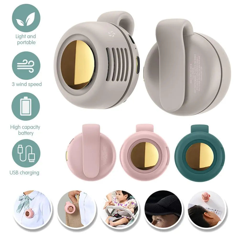Portable Bladeless Clip-On Fan – USB Rechargeable 3-Speed Mini Cooling Fan