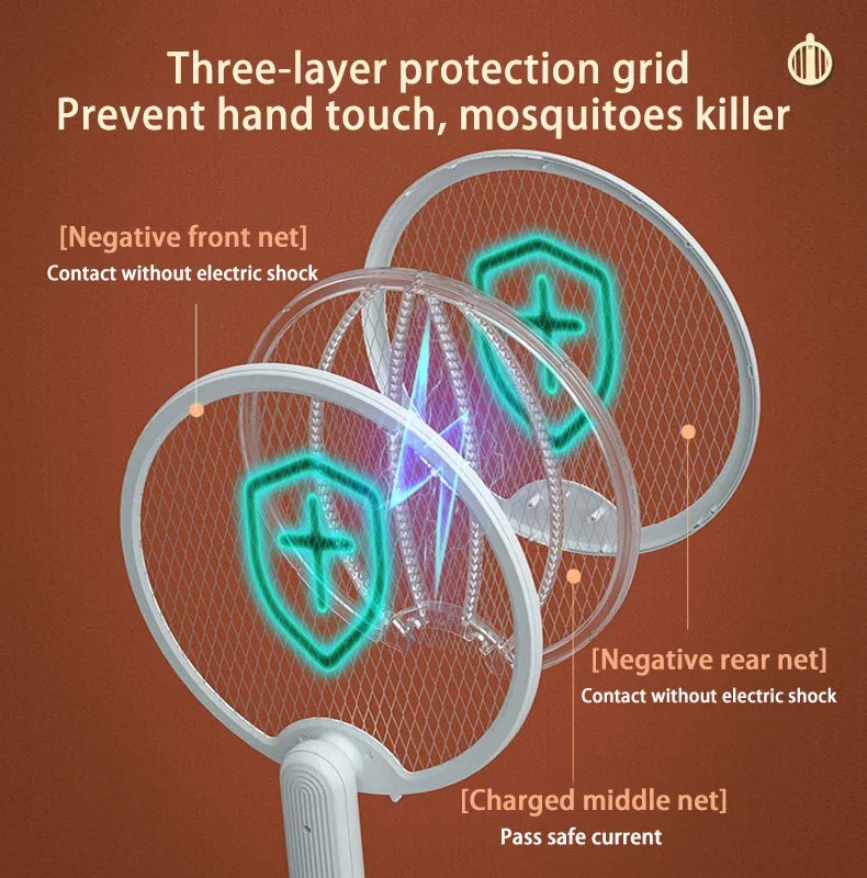 Foldable USB Electric Mosquito Zapper – 4-in-1 Silent Insect Killer Racket