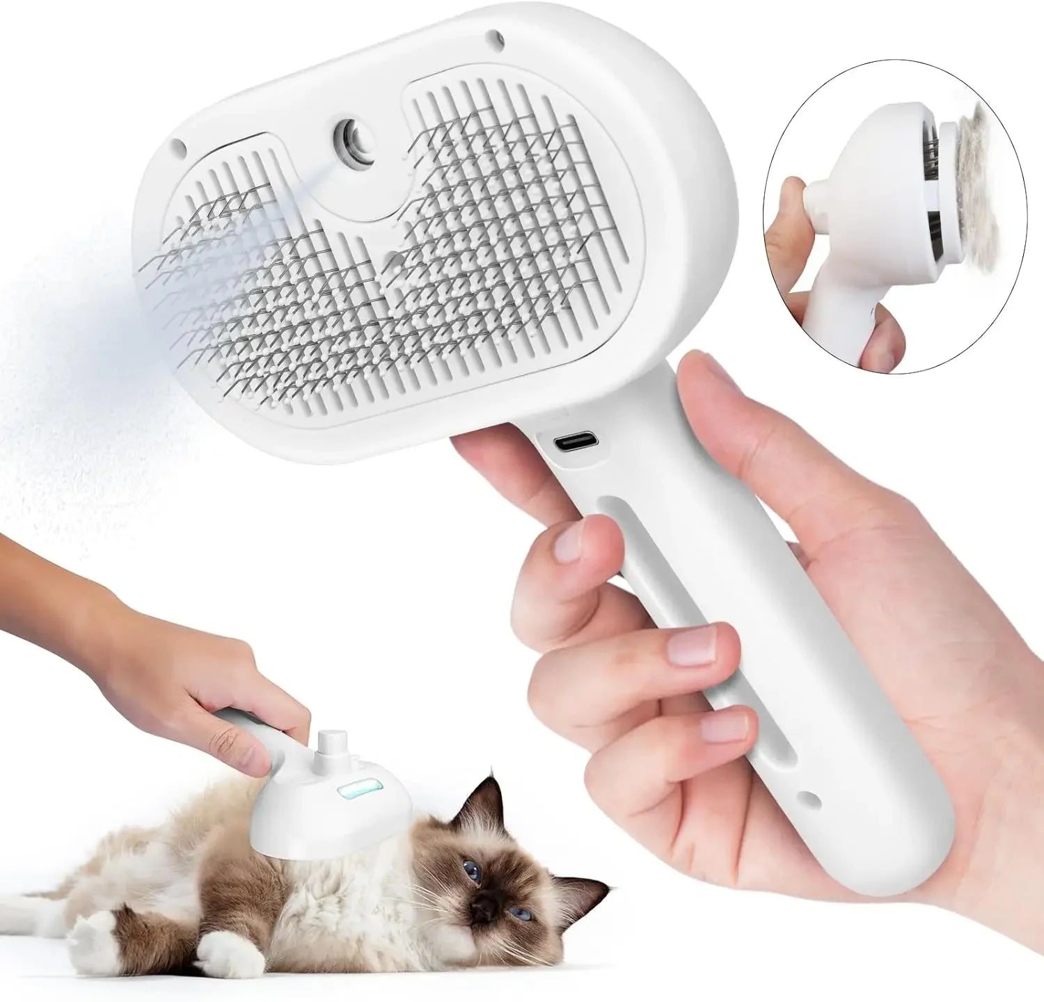 Pet Grooming Mist Comb – Self-Cleaning Dematting Brush with Built-in Humidifier