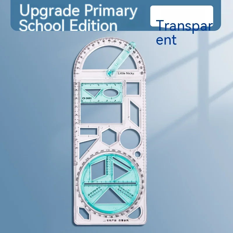 Multifunctional Geometry Ruler with Rotating Protractor
