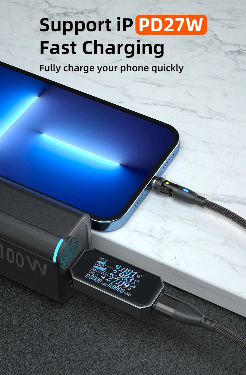 100W Magnetic USB Type-C Fast Charging 3-in-1 Cable