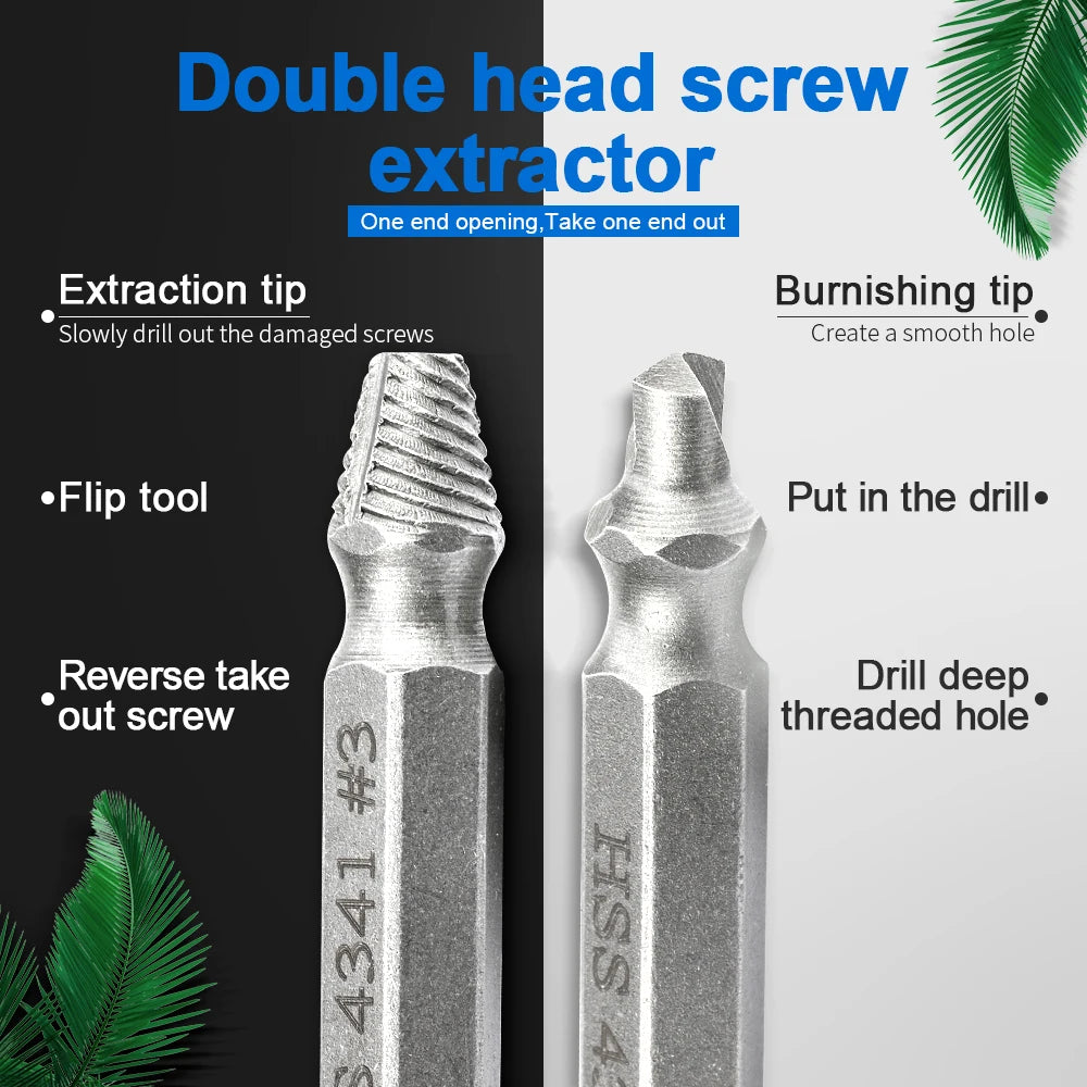 Damaged Screw & Bolt Extractor Set – Dual-Ended Drill Bits for Easy Removal