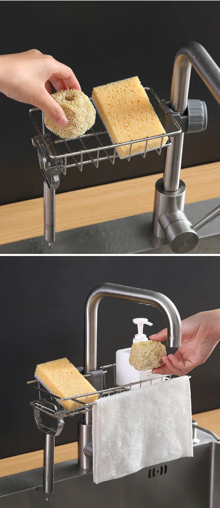 Adjustable Stainless Steel Faucet Organizer for Sink Storage