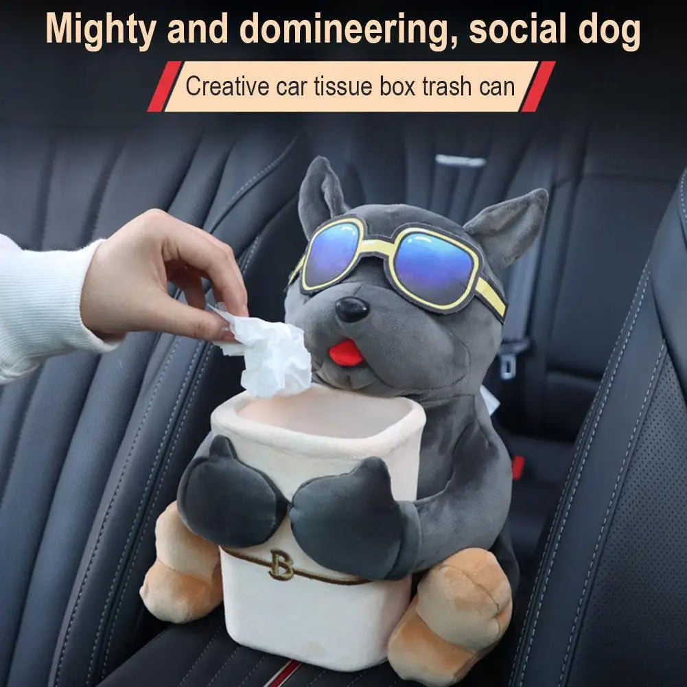 2-in-1 Plush Car Tissue Holder & Trash Can