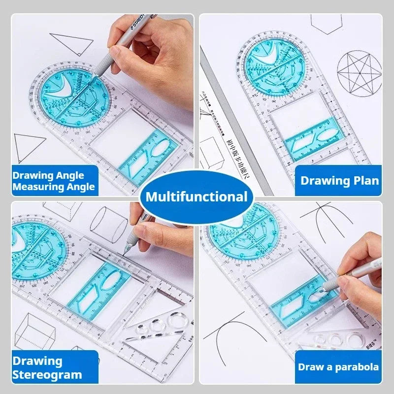 Multifunctional Geometry Ruler with Rotating Protractor