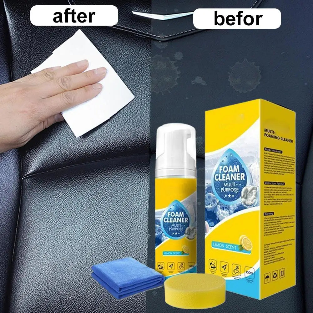 Multi-Purpose Foam Cleaner for Car Interior Surfaces (150 ml / 5.1 fl oz) with Cloth and Sponge
