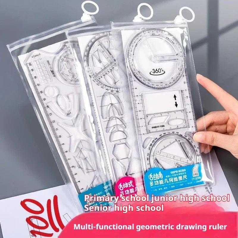 Multifunctional Geometry Ruler with Rotating Protractor