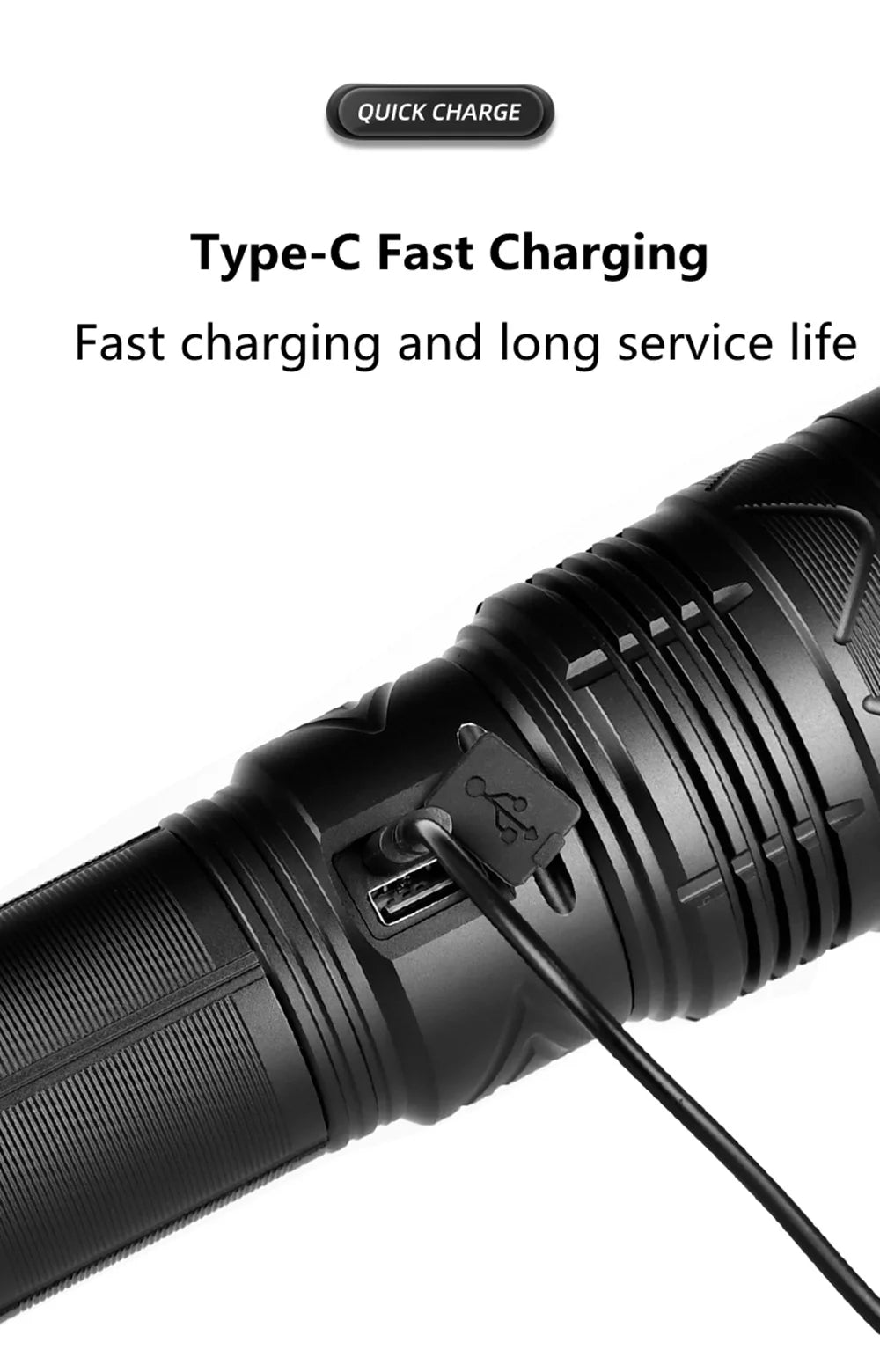 High-Power LED Flashlight – Rechargeable, Long-Range, Tactical Outdoor Torch