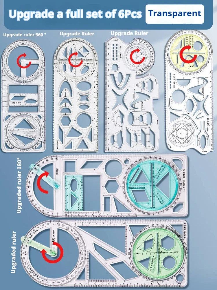 Multifunctional Geometry Ruler with Rotating Protractor