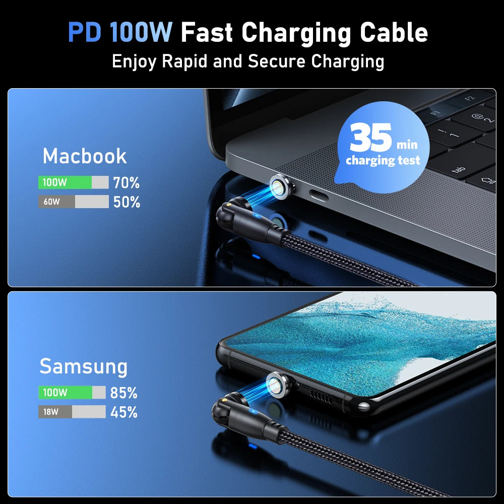 100W Magnetic USB Type-C Fast Charging 3-in-1 Cable