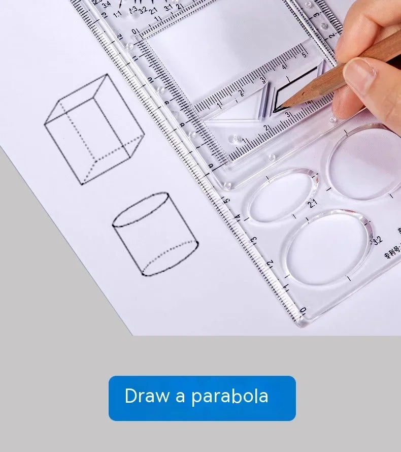 Multifunctional Geometry Ruler with Rotating Protractor