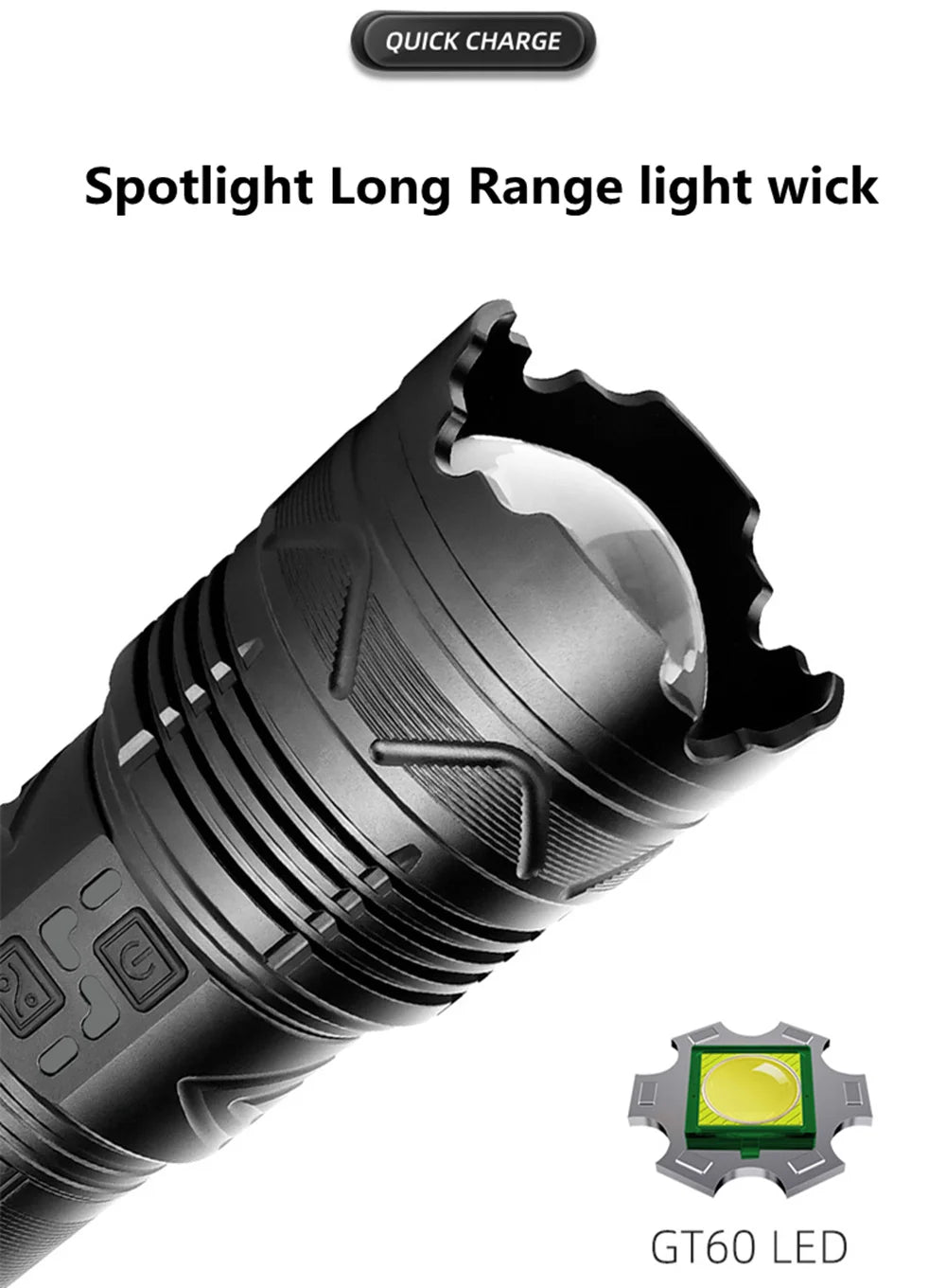 High-Power LED Flashlight – Rechargeable, Long-Range, Tactical Outdoor Torch