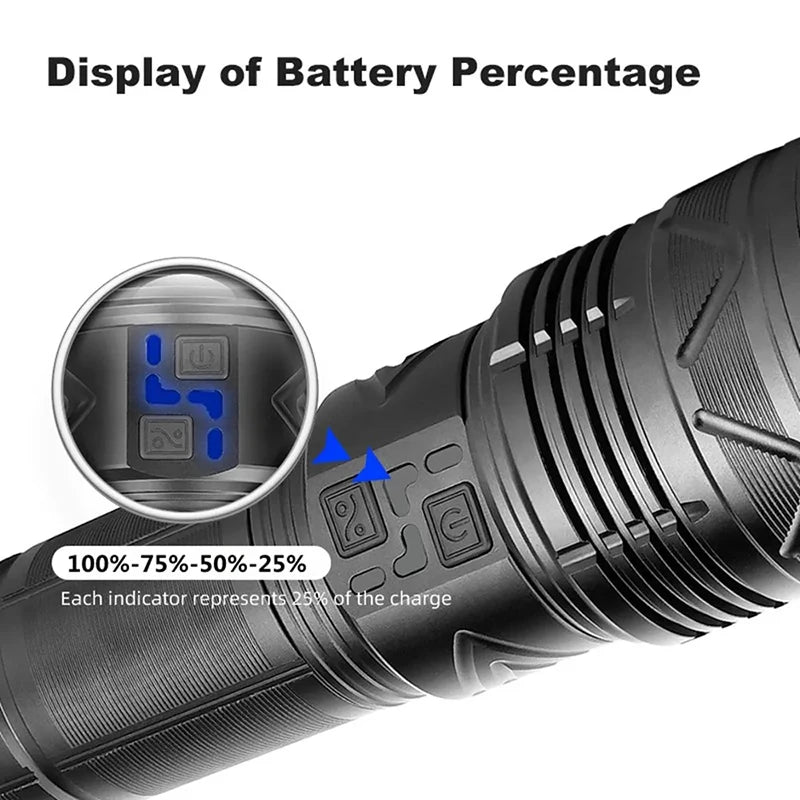 High-Power LED Flashlight – Rechargeable, Long-Range, Tactical Outdoor Torch