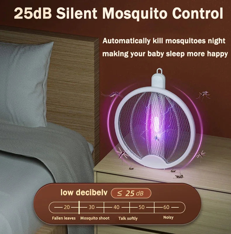 Foldable USB Electric Mosquito Zapper – 4-in-1 Silent Insect Killer Racket