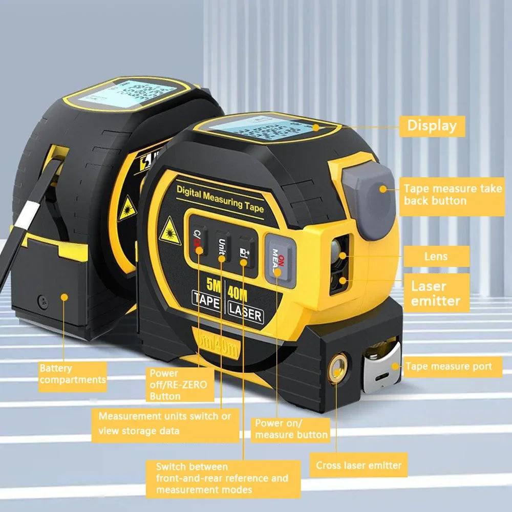 3-in-1 Digital Laser Measuring Tool with 5M/16ft Tape & Cross-Line Projection