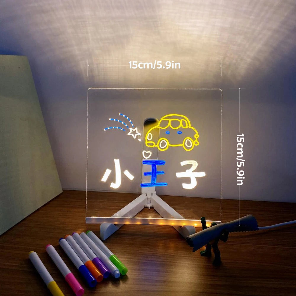 LED Acrylic Message Board with Night Light & Colorful Pens