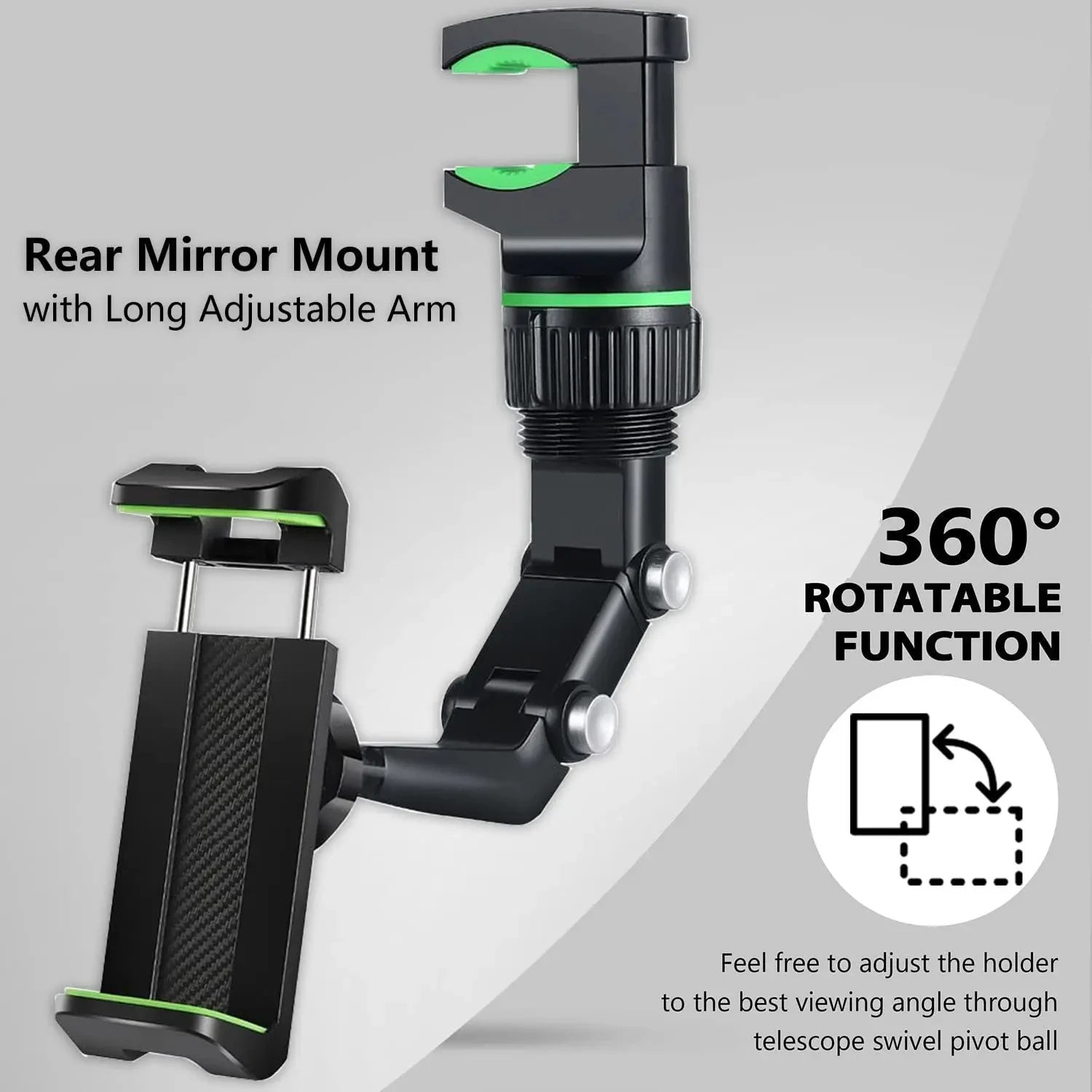360° Rotating Rearview Mirror Phone Holder – Universal Mount for All Smartphones