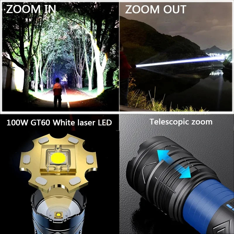 High-Power LED Flashlight – Rechargeable, Long-Range, Tactical Outdoor Torch