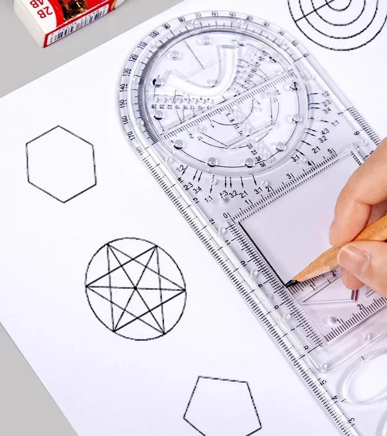 Multifunctional Geometry Ruler with Rotating Protractor