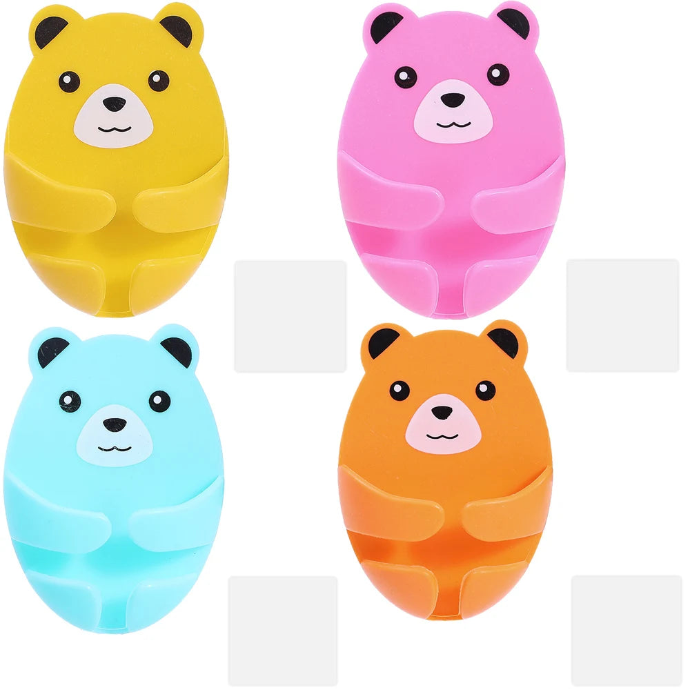 Bear-Shaped Self-Adhesive Wall Hooks - Set of 1 or 4