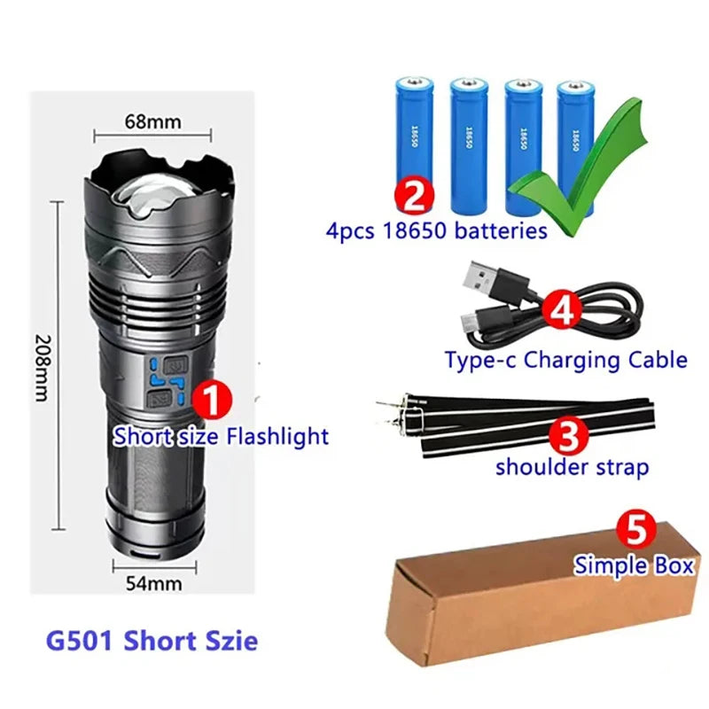High-Power LED Flashlight – Rechargeable, Long-Range, Tactical Outdoor Torch