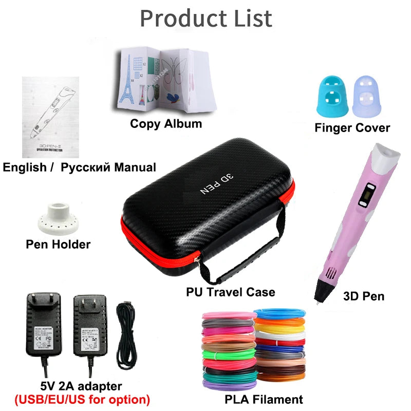 LED Display 3D Printing Pen with PLA Filament & Travel Case – DIY Creative Tool
